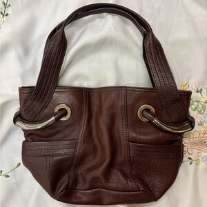 Y2K B. Makowsky Brown Pebbled Leather Shoulder Bag Silver Hardware